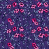 floreciente artístico flores ramas y hojas entrelazados en un sin costura modelo. mano dibujado floral vástago azul impresión. modelo para diseño, tela, moda, textil, fondo de pantalla vector