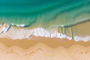 Beautiful Beach View from Above White Sands and Blue Waves Create a Breathtaking Coastal Scene, Offering Serenity and Tranquility in Nature's Splendid Canvas photo