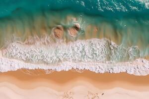 Beautiful Beach View from Above White Sands and Blue Waves Create a Breathtaking Coastal Scene, Offering Serenity and Tranquility in Nature's Splendid Canvas photo