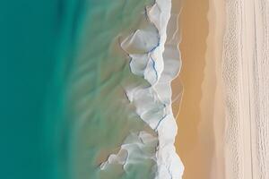 Beautiful Beach View from Above White Sands and Blue Waves Create a Breathtaking Coastal Scene, Offering Serenity and Tranquility in Nature's Splendid Canvas photo