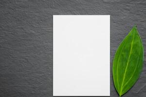 Wooden Background Combined with Leaves Enhances the Elegance of Paper, Creating a Stunning Composition Inspired by Nature's Harmony photo