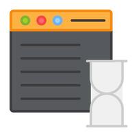 Sandglass with web page, flat design of web timer vector