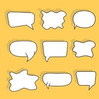 Collection of empty comic speech bubbles with halftone shadows. Hand drawn retro cartoon stickers. Pop art style. vector