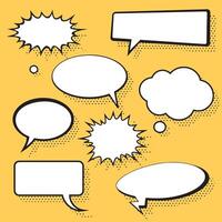 Collection of empty comic speech bubbles with halftone shadows. Hand drawn retro cartoon stickers. Pop art style. vector