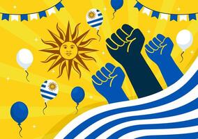 contento Uruguay independencia día ilustración en 25 agosto presentando ondulación bandera y cinta en nacional fiesta plano estilo dibujos animados antecedentes vector