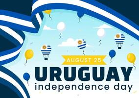 contento Uruguay independencia día ilustración en 25 agosto presentando ondulación bandera y cinta en nacional fiesta plano estilo dibujos animados antecedentes vector
