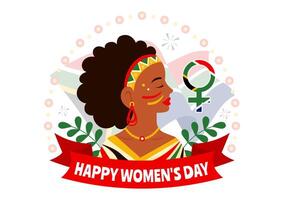 contento De las mujeres día en sur África celebracion ilustración con un étnico negro mujer y ondulación bandera en un nacional fiesta plano antecedentes vector