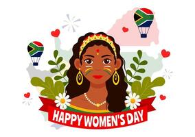 Happy Women's Day in South Africa Celebration Illustration with an Ethnic Black Woman and Waving Flag in a National Holiday Flat Background vector