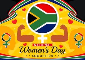 Happy Women's Day in South Africa Celebration Illustration with an Ethnic Black Woman and Waving Flag in a National Holiday Flat Background vector