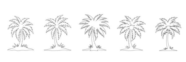 Set of palm trees in doodle style. Hand drawn art. vector