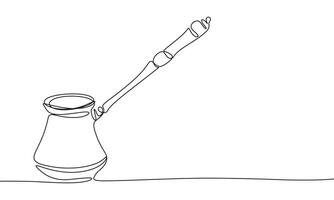 Cezve one line continuous. Cezve line art. Hand drawn art. vector