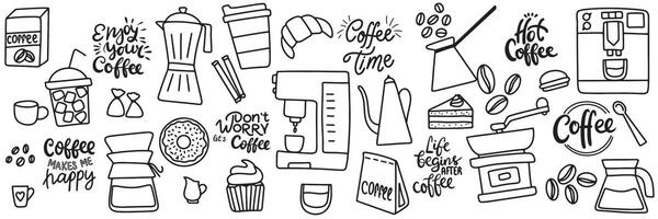 Collection of Coffee objects in doodle style icons sets. Hand drawn art. vector