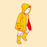 Simple cartoon illustration of a child wearing a raincoat 6 vector