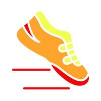 Running shoe set icon. Orange sneaker, yellow accents, red sole, sports footwear, athletic, exercise, fitness, competition, speed, movement. vector