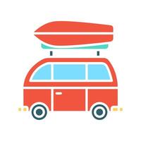 Camper van set icon. Red van, roof luggage, blue windows, travel, road trip, transportation, adventure, camping, outdoor recreation, holiday. vector