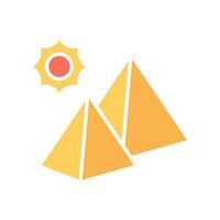 Pyramids set icon. Two yellow pyramids, sun, black outline, ancient Egypt, historical monument, architecture, desert, landmark, tourism. vector