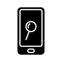 Smartphone set icon. Red and blue phone, magnifying glass, search, mobile device, technology, communication, internet, app, gadget. vector