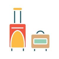 Luggage set icon. Red suitcase, tan briefcase, travel bags, packing, vacation, trip, transportation, tourism, journey, baggage. vector