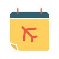 Travel itinerary set icon. Yellow and red calendar, airplane symbol, travel plans, schedule, trip, vacation, organization, planning. vector