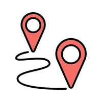 Map set icon. Road sing, red location pin, pointer, route, location, navigation, travel, gps, geography, direction, destination, journey, route, exploration. vector