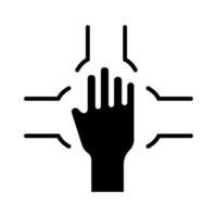 Teamwork icon. Four hands in a square, collaboration, unity, cooperation, support, teamwork, working together. vector