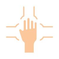 Teamwork icon. Four hands in a square, collaboration, unity, cooperation, support, teamwork, working together. vector