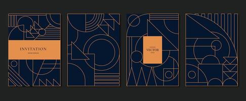 Geometric line pattern cover design . Set invitation card of abstract geometric line art design on dark blue background. Use for wedding invitation, cover, VIP card, print, gala, wallpaper. vector