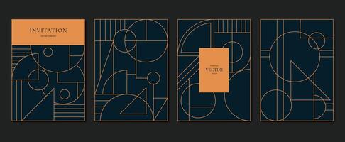 Geometric line pattern cover design . Set invitation card of abstract geometric line art design on dark blue background. Use for wedding invitation, cover, VIP card, print, gala, wallpaper. vector