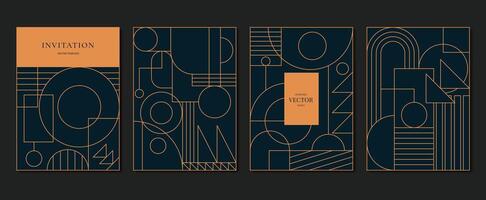 Geometric line pattern cover design . Set invitation card of abstract geometric line art design on dark blue background. Use for wedding invitation, cover, VIP card, print, gala, wallpaper. vector