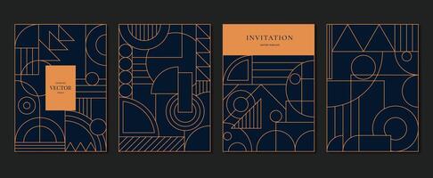 Geometric line pattern cover design . Set invitation card of abstract geometric line art design on dark blue background. Use for wedding invitation, cover, VIP card, print, gala, wallpaper. vector