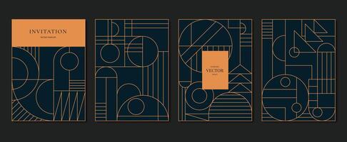 Geometric line pattern cover design . Set invitation card of abstract geometric line art design on dark blue background. Use for wedding invitation, cover, VIP card, print, gala, wallpaper. vector