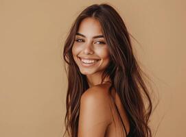 Smiling Woman With Long Brown Hair photo
