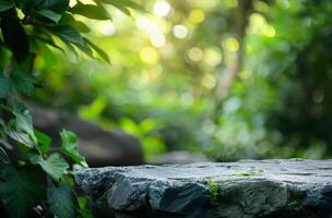 Stone Block Close Up With Tree in Background photo
