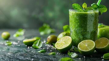 Refreshing Green Smoothie With Limes and Mints photo