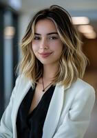 Woman With Blonde Hair and White Jacket photo