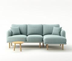 Blue Couch With Pillows and Table photo