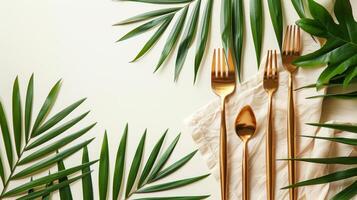 Set of Four Gold Colored Forks and Spoons photo