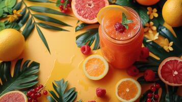 Glass of Orange Juice Surrounded by Citrus Fruits photo