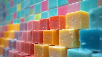 Stack of Soap Bars on Table photo