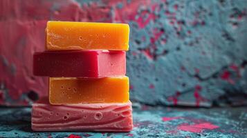 Stack of Soap Bars on Table photo