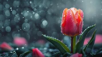 vibrante rojo tulipán con agua gotas foto