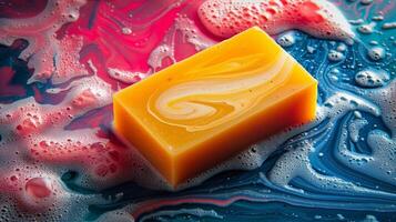 Stack of Soap Bars on Table photo