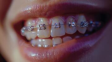 Close Up of Persons Teeth With Braces photo