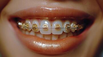 Close Up of Persons Teeth With Braces photo