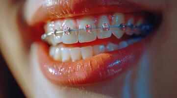 Close Up of Persons Teeth With Braces photo