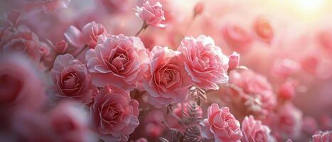A Bunch of Pink Roses Blooming photo
