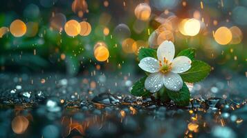 White Flower on Wet Ground photo