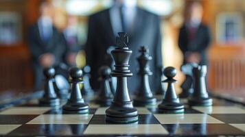 Man in Suit Standing Behind Chess Board photo