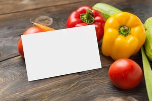 Beautiful Mockup Card with Vegetables Background A Fresh and Vibrant Display of Colorful Produce, Ideal for Promoting Healthy Eating and Farm-Fresh Cuisine photo