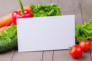 Beautiful Mockup Card with Vegetables Background A Fresh and Wholesome Display of Nature's Bounty, Featuring Vibrant and Colorful Vegetables Against a Rustic and Inviting Backdrop photo
